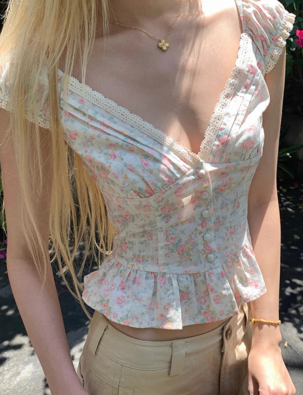 Rosalie Lace Trim Floral Top
